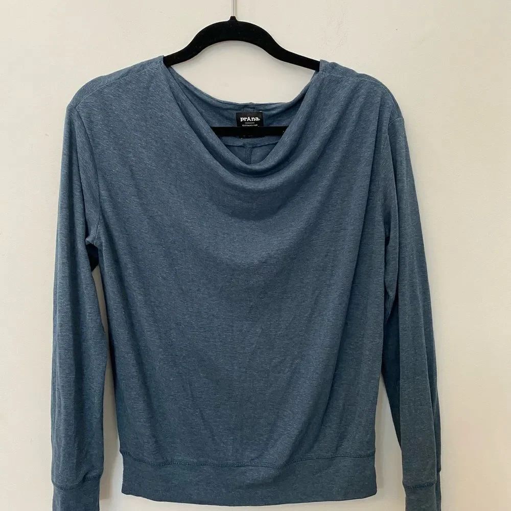 Prana Cowl Neck Heather Blue Long Sleeve Sweatshirt Women Size S